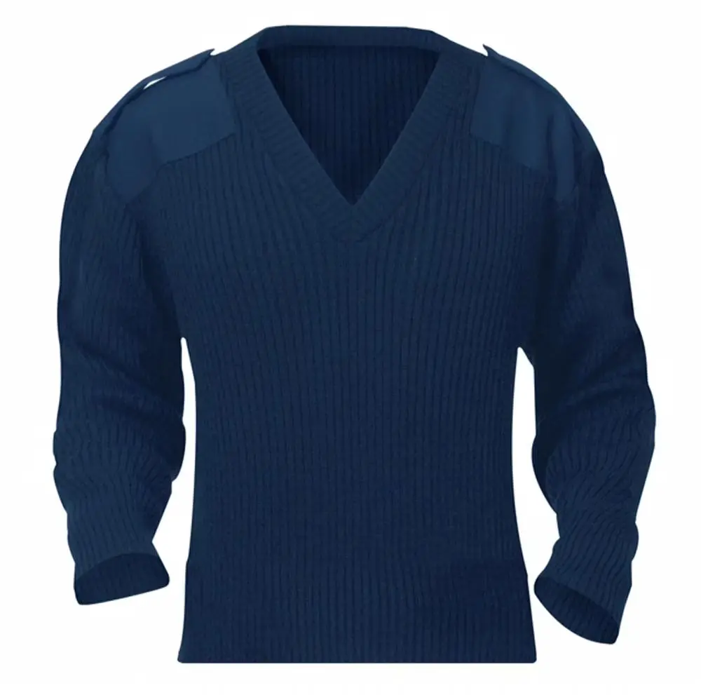 Crew V-Neck Ribbed Sweater (Navy)