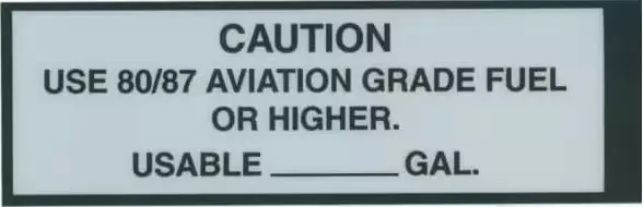 80/87 Fuel Placard