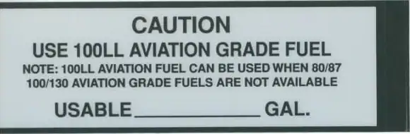 100LL Fuel Placard
