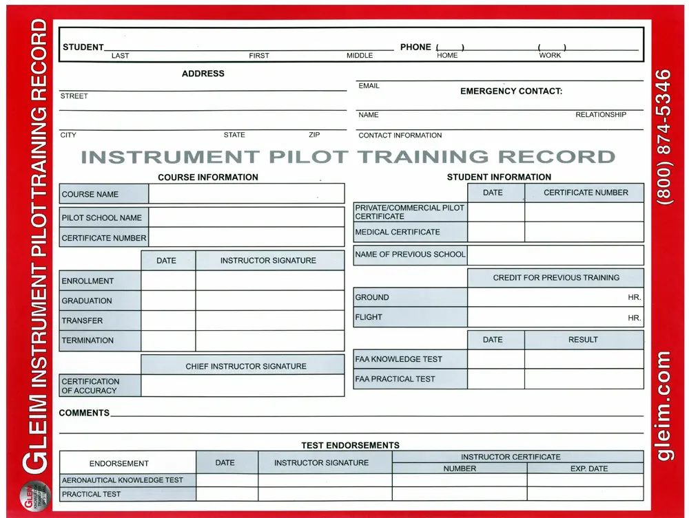 Instrument Pilot Training Record