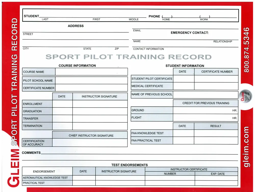 Sport Pilot Training Record