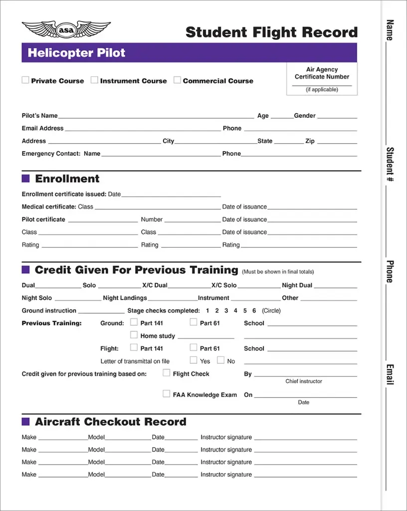 Student Flight Record: Helicopter PVT/INST/COMM 4-Color 