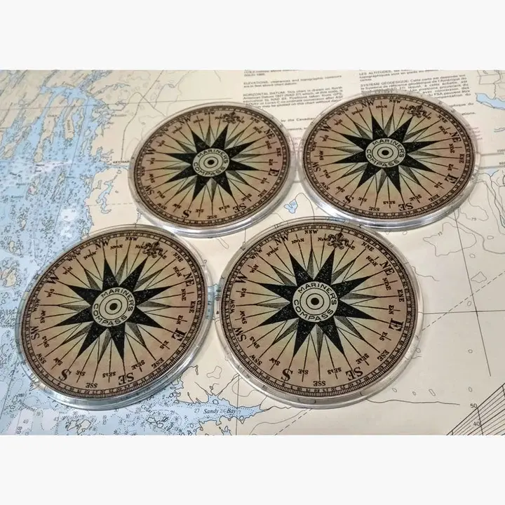 Mariner's Compass Round Acrylic Coaster Set (4-piece)