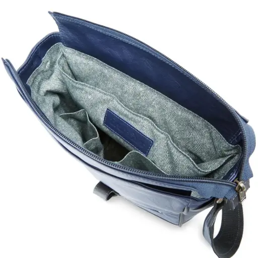 [OPAC200-BLU] Up-Cycled Plane Leather Messenger Bag