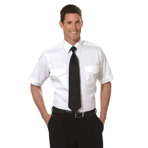 [WVAN534] Cotton Aviator Shirt Men's Short Sleeve (White)